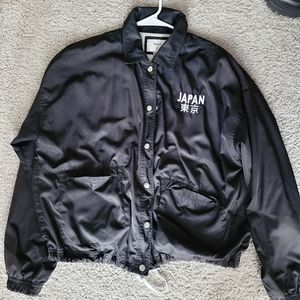 Forever 21 Black Embroidered Japan  Windbreaker Bomber Jack